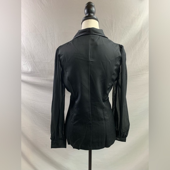 Black Shawl Collar Sheer Sleeve Blazer - Picture 8 of 9